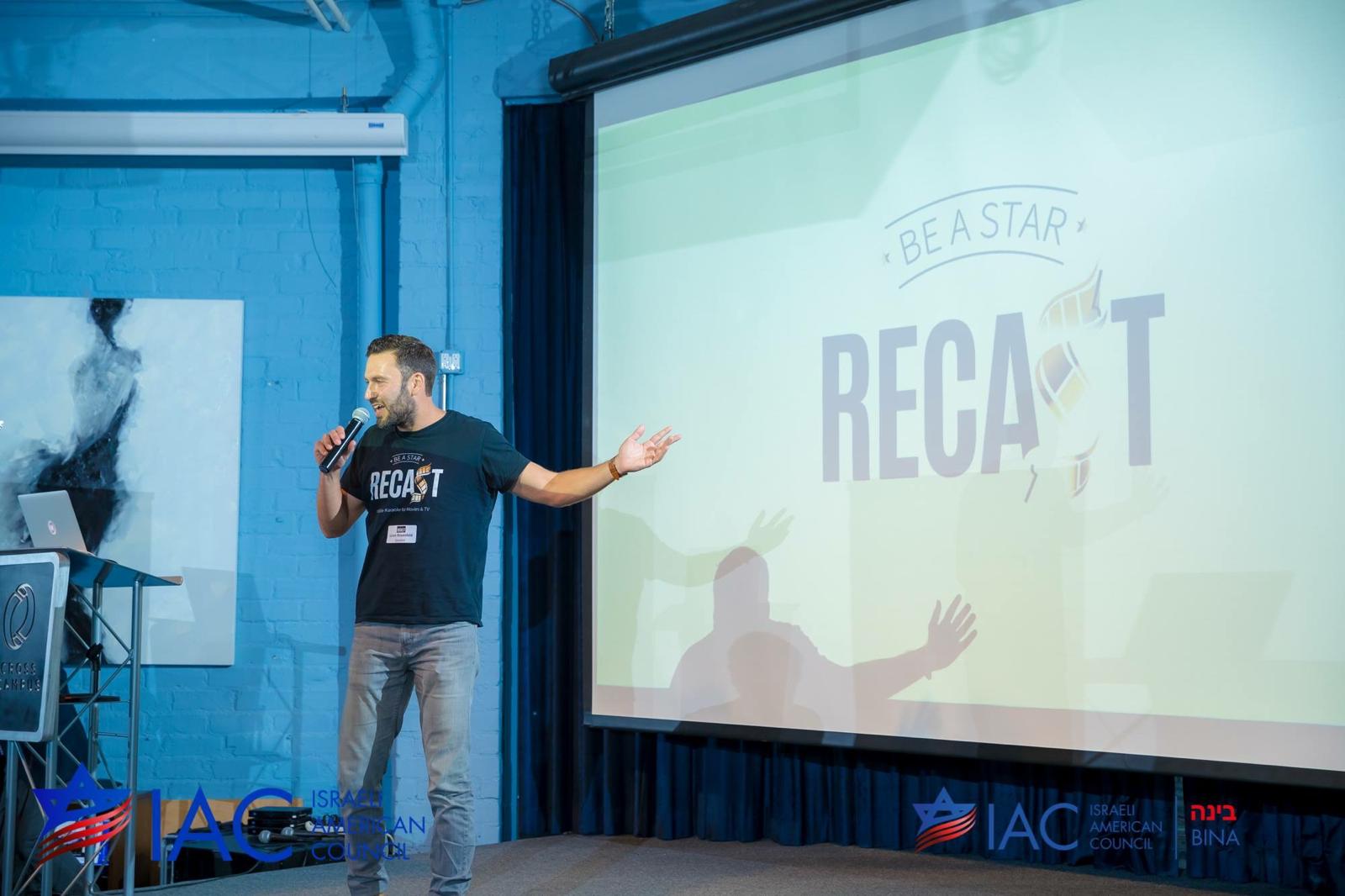 Liran Jakob Rosenfeld presenting Recast at the IAC Startup Salon in Santa Monica