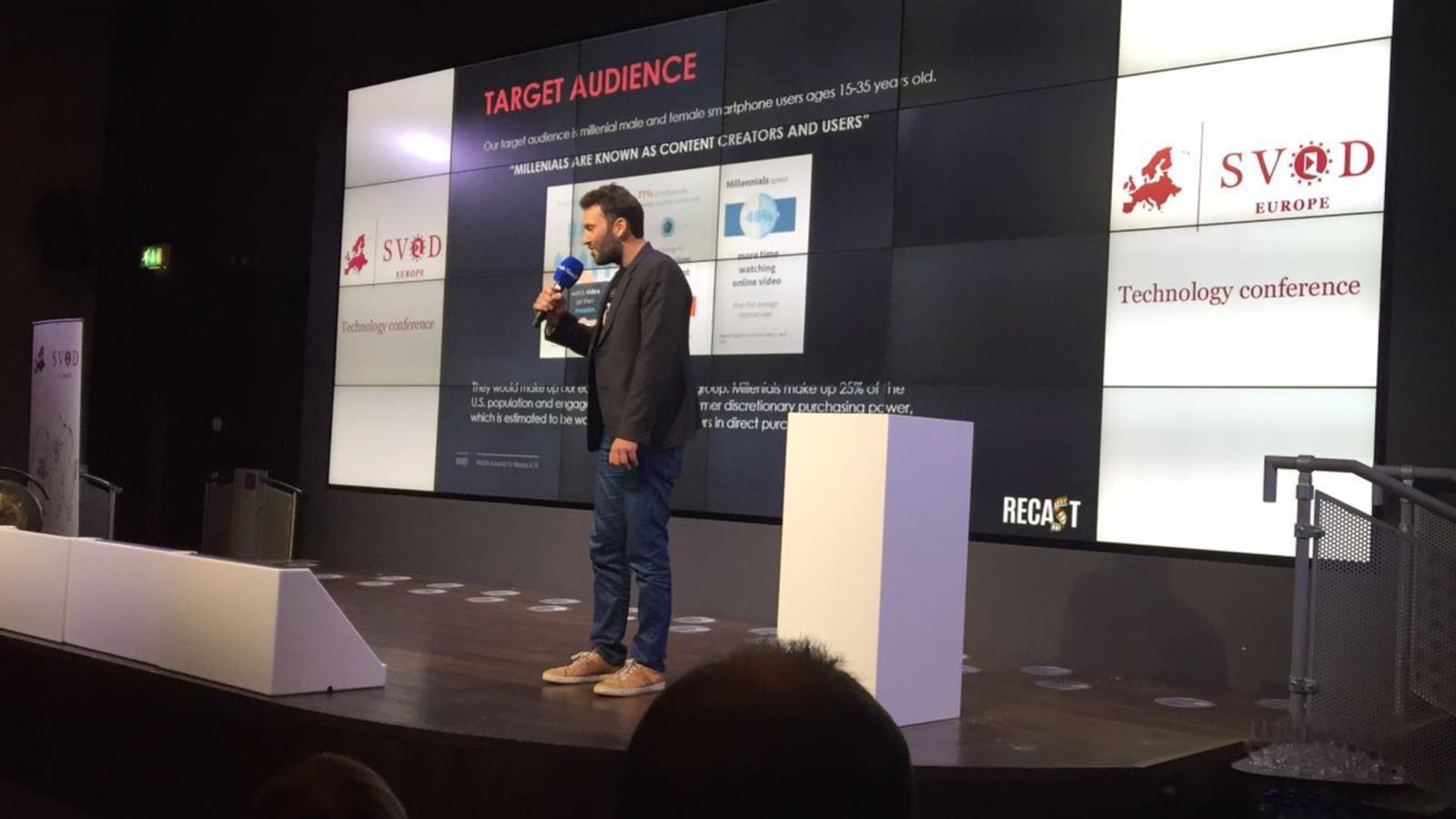 Liran Jakob Rosenfeld presenting Recast's target audience at SVOD Europe